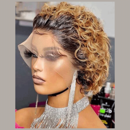 6 inch 13×2 Ombre Blonde Slicked Back Hair Style Pixie Curly Wig